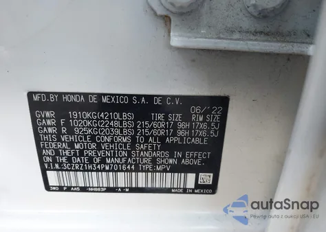 2023 Honda Hr-V 2Wd Lx from USA, damaged, VIN 3CZRZ1H34PM701644
